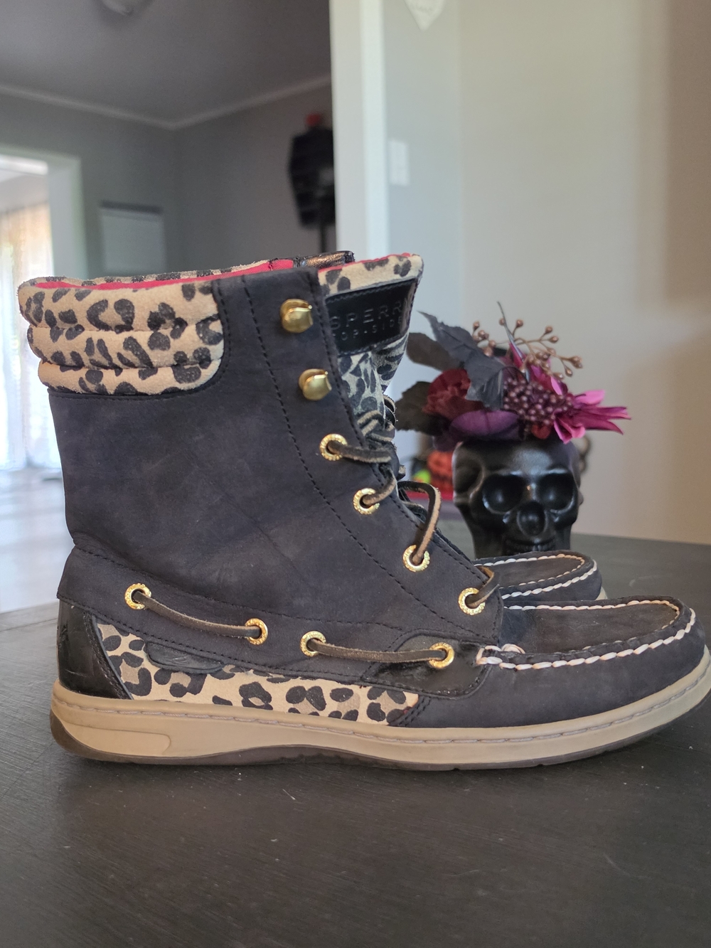 Sperry Black Leopard-Accent Women’s Lace-Up Boot